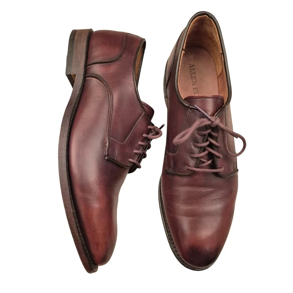 Allen Edmonds Windsor Mens Burgundy‎ Leather Plain Toe Derby Shoes Oxblood 9 3E